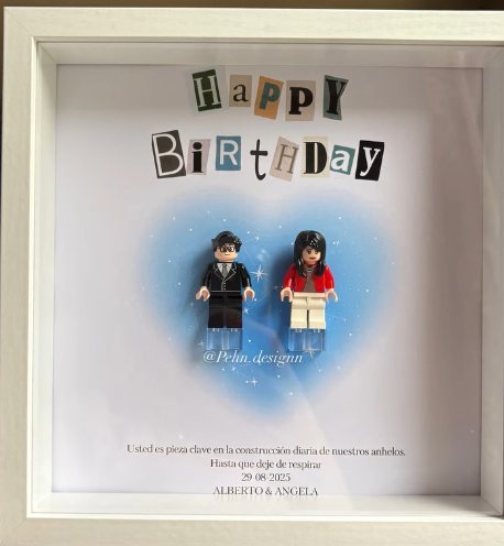 Cuadro Happy Birthday con corazón azul